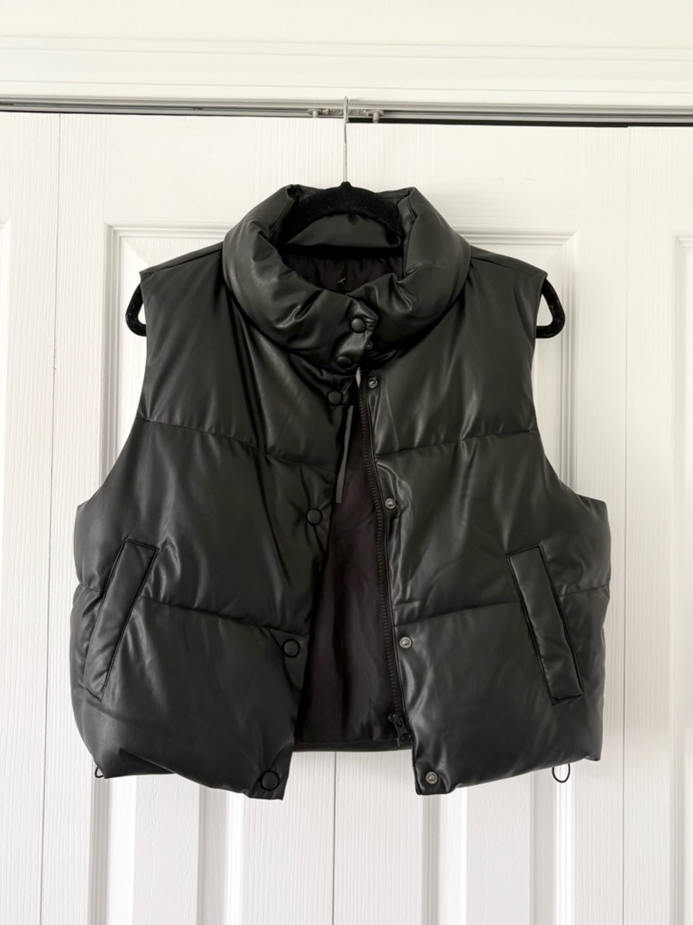 NWT Love Tree Cropped Black Leather Puffer Vest